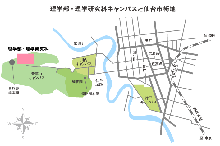 理学部・理学研究科キャンパスと仙台市街地